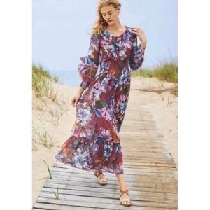 Soft Surroundings Fiore Rosa Maxi Dress Womens MP Floral Bohemian Romantic Fairy